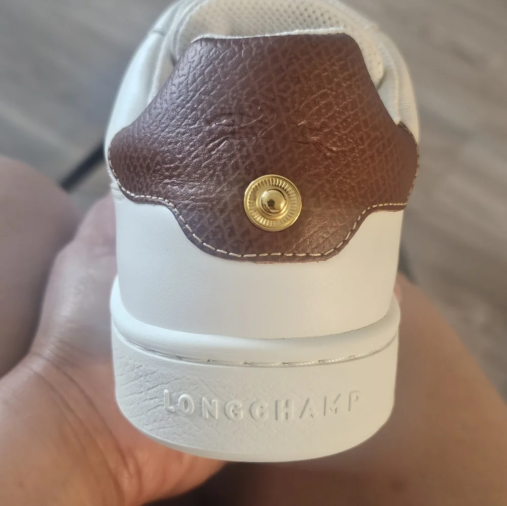 Longchamp White Sneakers with Brown Detail Size 37